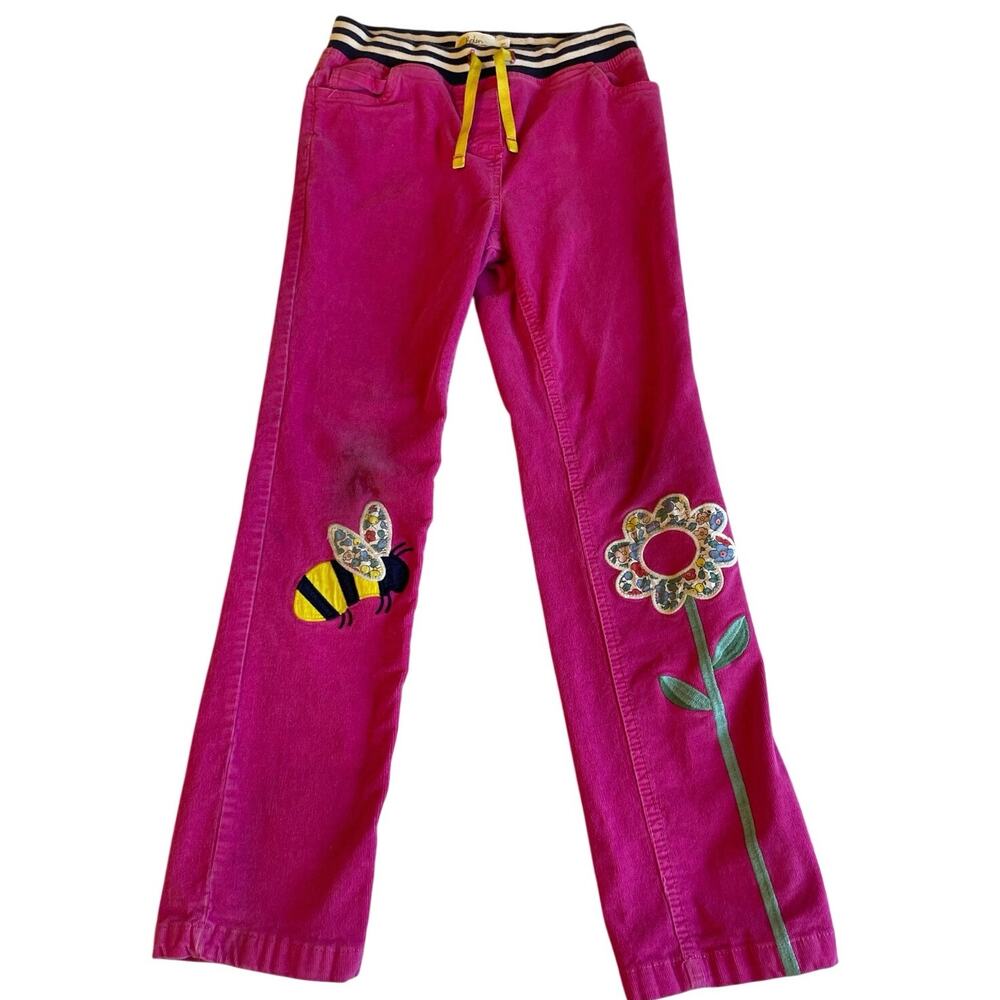 Boden Girl Pink Corduroy Pink Patchwork Embroidered Bee Floral Kids Pants 10Y